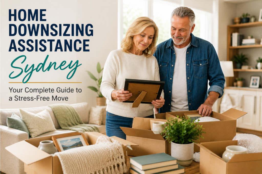 Professional home downsizing assistance in Sydney helping an older couple prepare for a stress-free move.